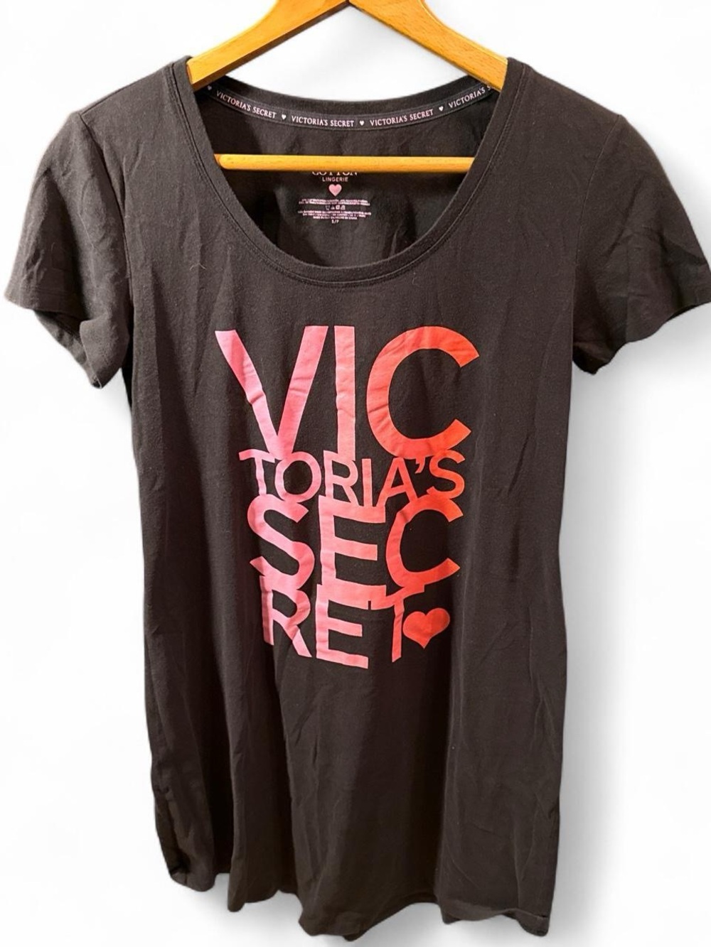 Victoria's Secret Black Sleep Tee Dress with Pink-Orange Gradient Logo